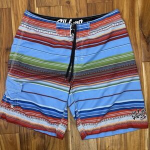Vintage Hecho de Billabong multicolor striped surf swim board shorts size 34